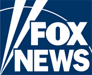 Fox News logo on a blue background with dynamic white stripes suggesting rapid movement and energy.