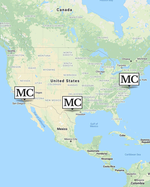 Alt text: Map of the United States showing locations of Mexico City and Montreal, Canada